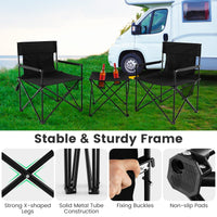 Folding Camping Chair Set of 3, Portable Lawn Chair & Side Table w/ 2 Cup Holders