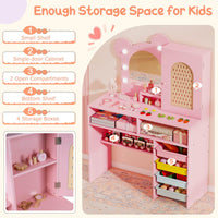 Princess Makeup Dressing Table with 3-Color Lighted Mirror and Cabinet