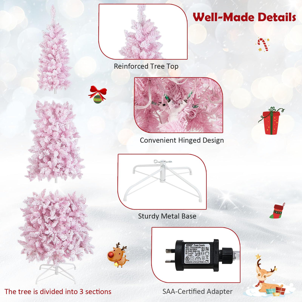 2.1M Pre-Lit Artificial Hinged Christmas Tree with 8 Lighting Modes