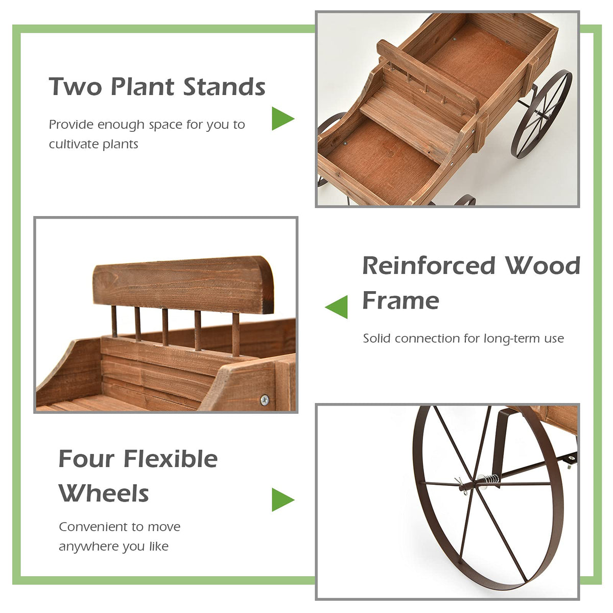 Wood Wagon Planter with Adjustable Handle
