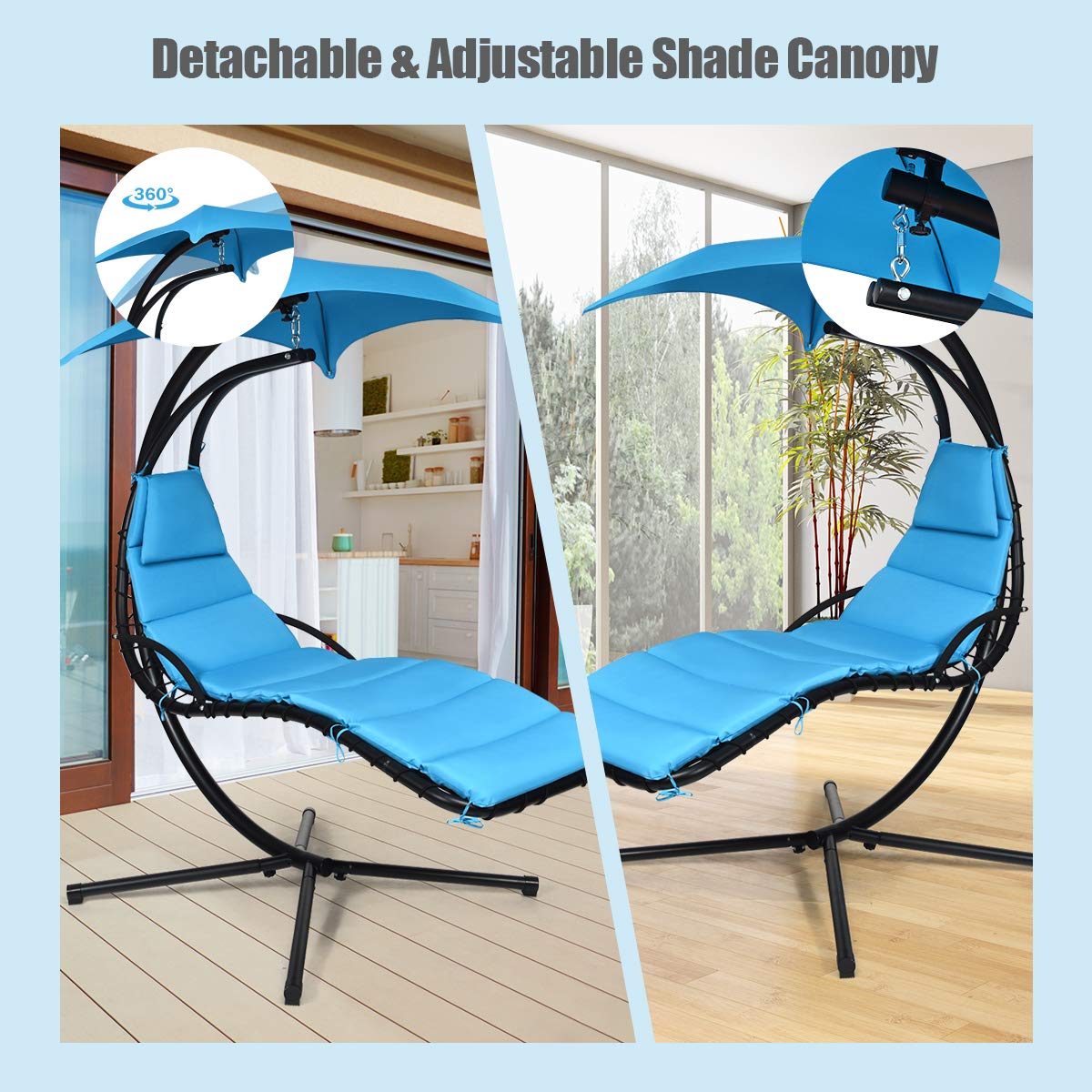 Hanging Lounger Chair with Canopy & Cushion Built-in Pillow