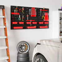 9-Bin Parts Rack Organizer with Tool Holders and Hooks