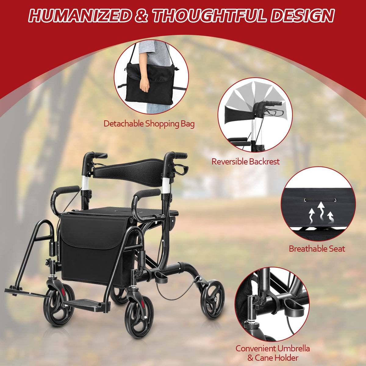 2-in-1 Folding Rollator Walker