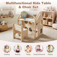 3-in-1 Toddler Art Table Set with 2 Bookshelves and Chalkboard for Painting and Crafting