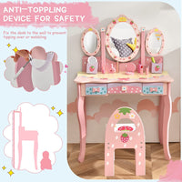 Kids Princess Vanity Table & Chair Set with 360° Rotating Mirror