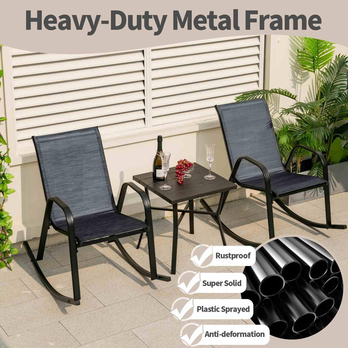 2pcs Patio Rocking Ergonomic Chair w/Sturdy Metal Rocker &Breathable Fabric Seat