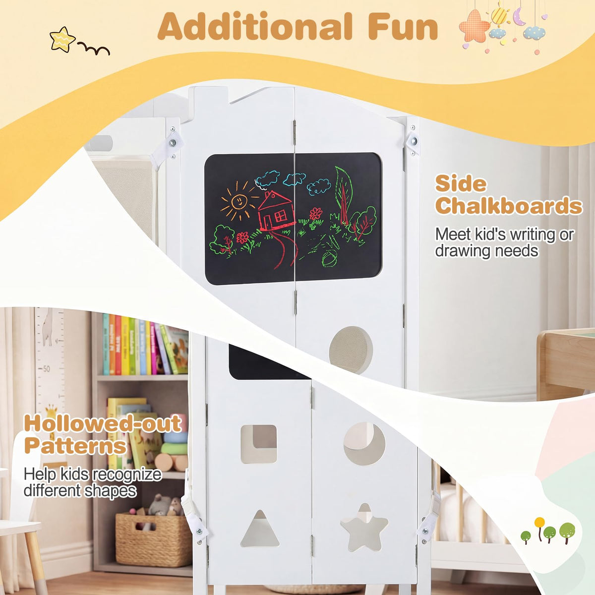 Foldable Toddler Tower with 3 Using Modes Step Stool Standing Kitchen Tower