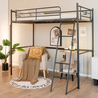 Twin Metal Loft Bed, Heavy-Duty Loft Bed Frame with Ladder & Safety Guard Rails