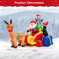 180CM Christmas Inflatable Lighted Santa Claus on Reindeer Sleigh