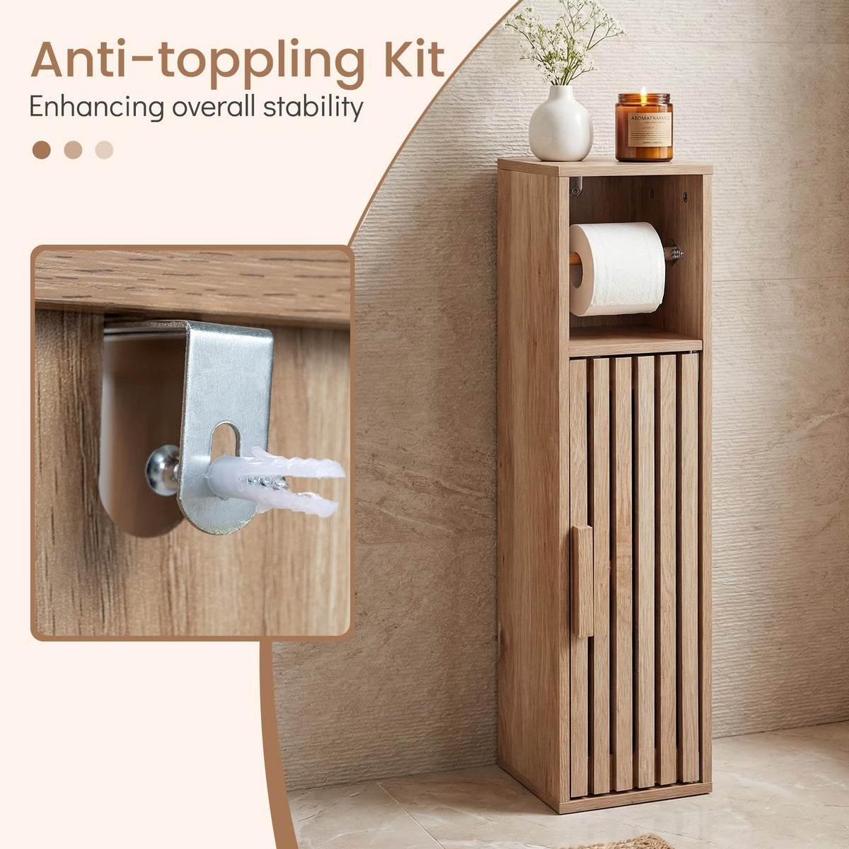 Slim Bathroom Cabinet with Door and Adjustable Shelf for Small Spaces