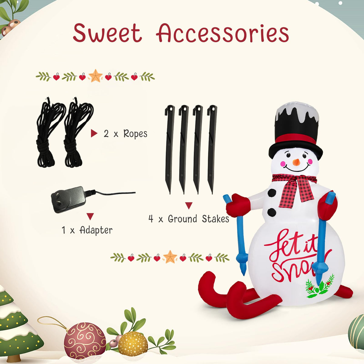 185CM Christmas Inflatable Illuminated Skiing Snowman for Yard