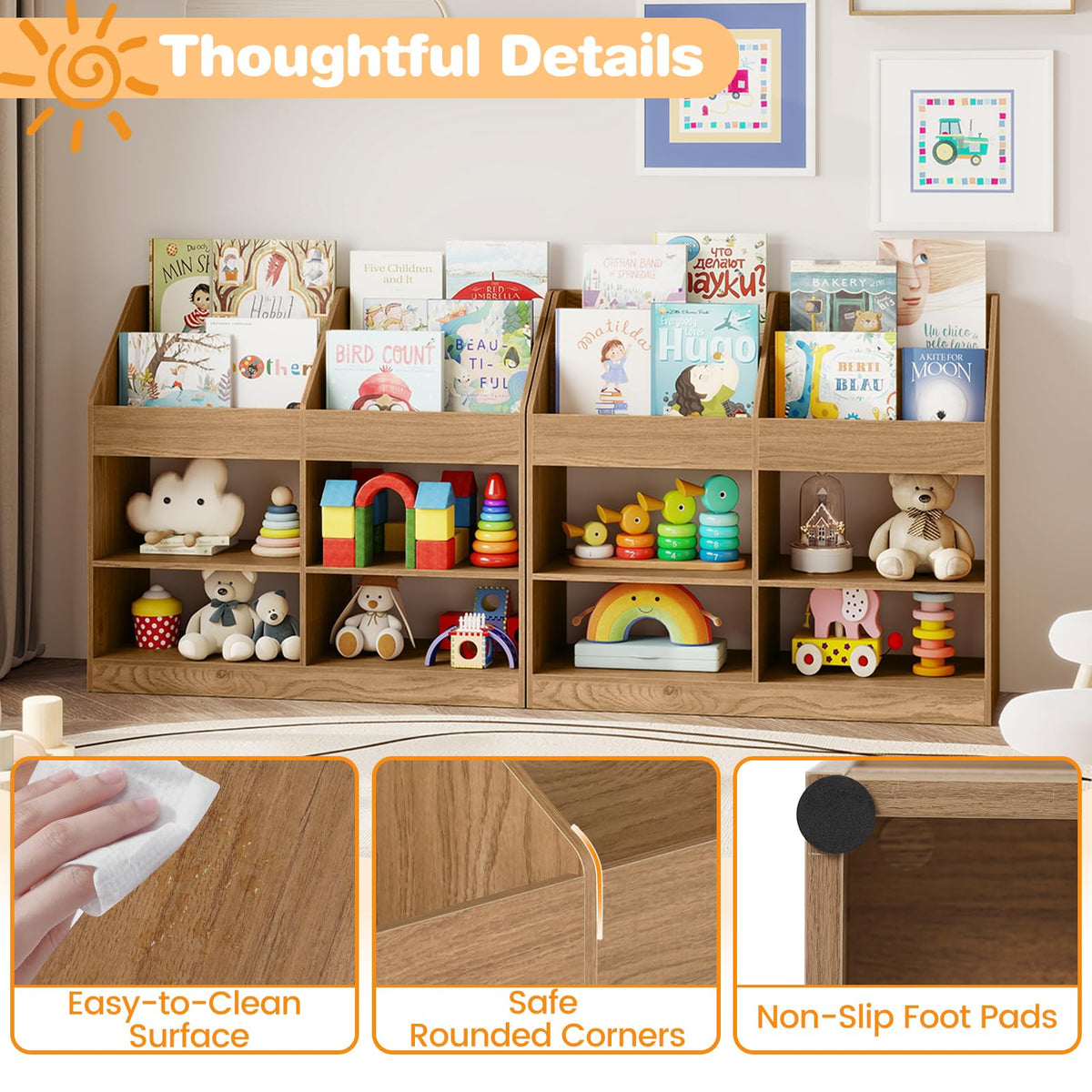 3-Tier Kids Bookshelf, Toy Storage Organizer Shelf w/Display Rack