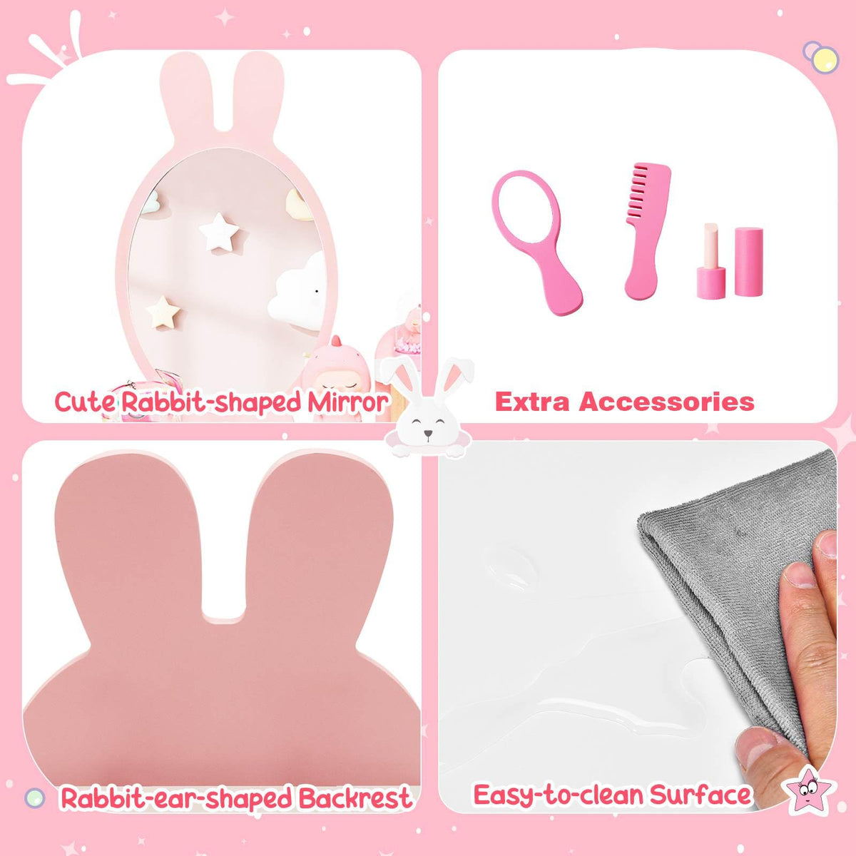 Kids Vanity Table and Chair Set with Removable Mirror and 2 Large Drawers for Toddlers