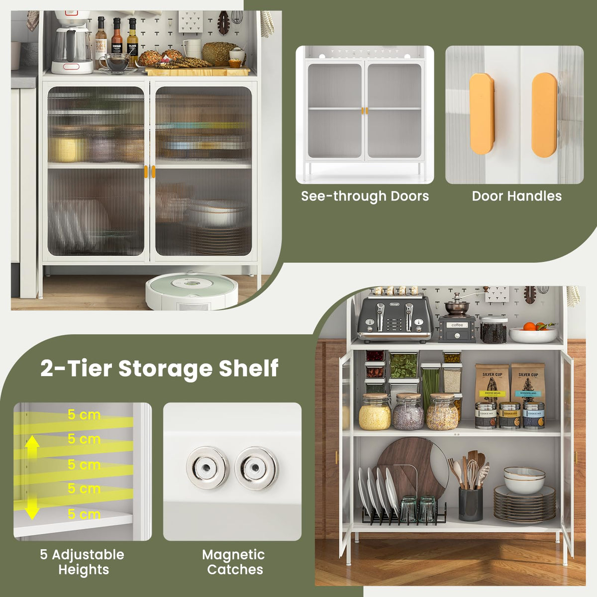 Giantex Kitchen Pantry Cabinet, Tall Kitchen Buffet Cabinet w/See-Through Flip-up Door