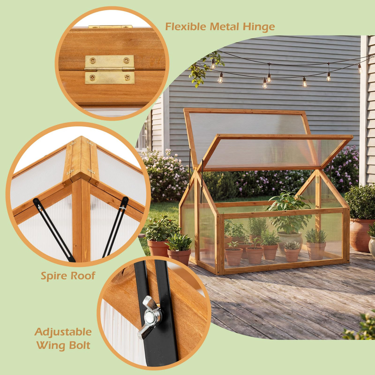 Wood Cold Frame Greenhouse, Portable Raised Flower Planter Protection