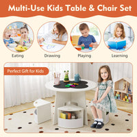 5 PCS Kids Table and Chair Set with 4 Storage Stools and Blackboard