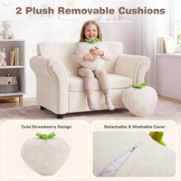 Kids' Couch with 2 Strawberry Throw Pillows with Flannel Upholstery and Solid Wooden Frame