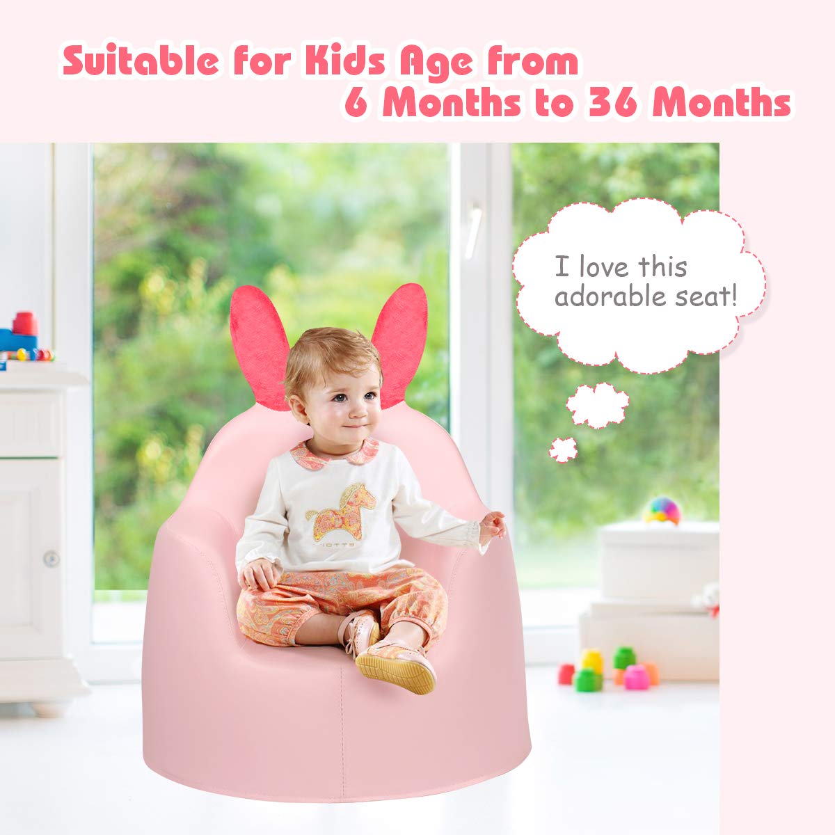 Giantex Children’s Sofa, Cartoon Rabbit Kids Armchair, Upholstered Baby Sofa Seat with Soft PVC Cloth and Stable Sponge, Suitable for Toddlers