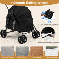 Pet Stroller for Dogs with 360 Swivel Wheels and One Step Brake