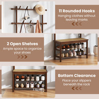 3-in-1 Hall Tree with 11 Hooks Hanging Rods and Shelves for Home