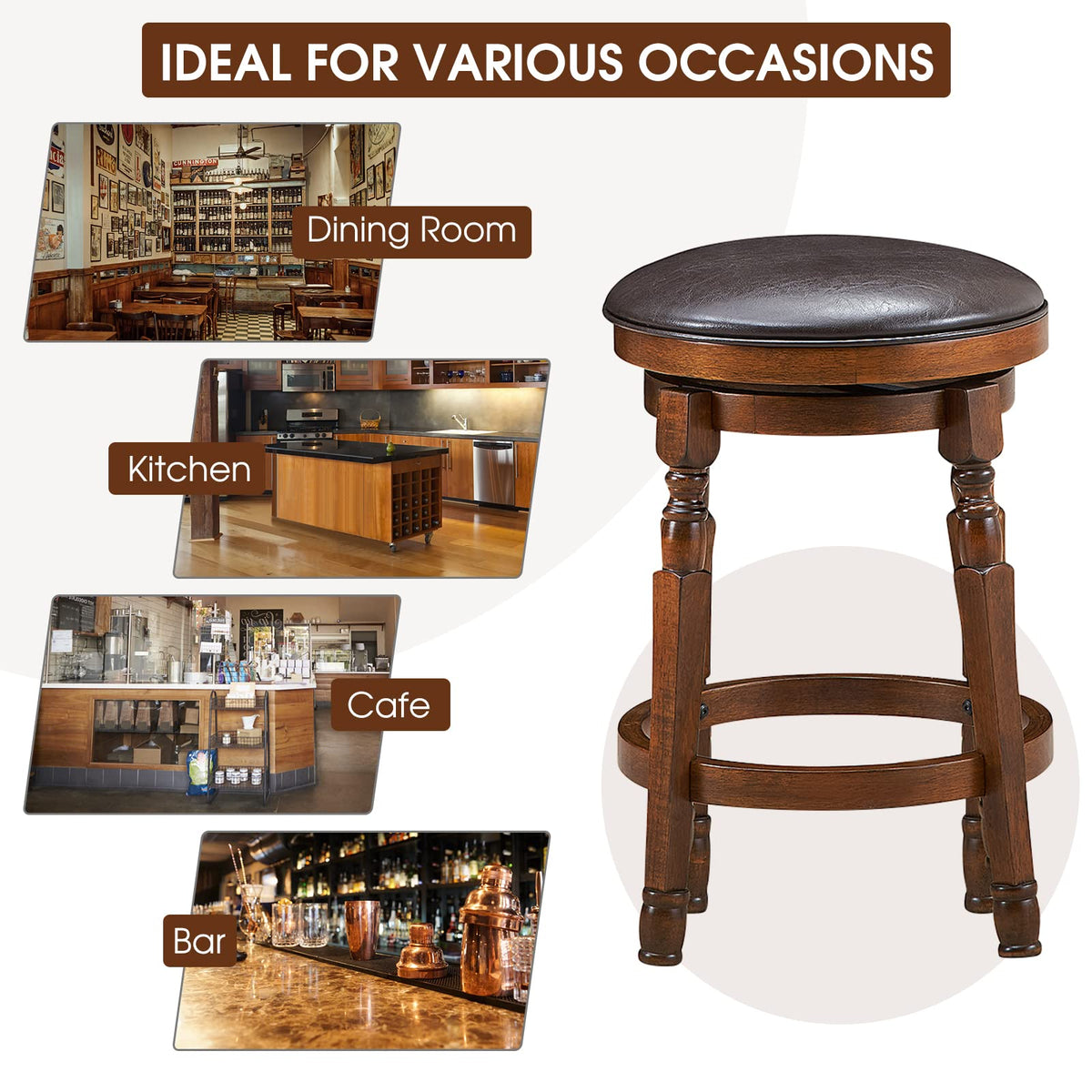 Giantex Swivel Bar Stools, Kitchen Counter Height Bar Stool w/ 360° Swivel Cushioned Seat, Soft PU Leather