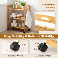 Giantex 3-Tier Storage Rolling Cart, Bamboo Utility Cart