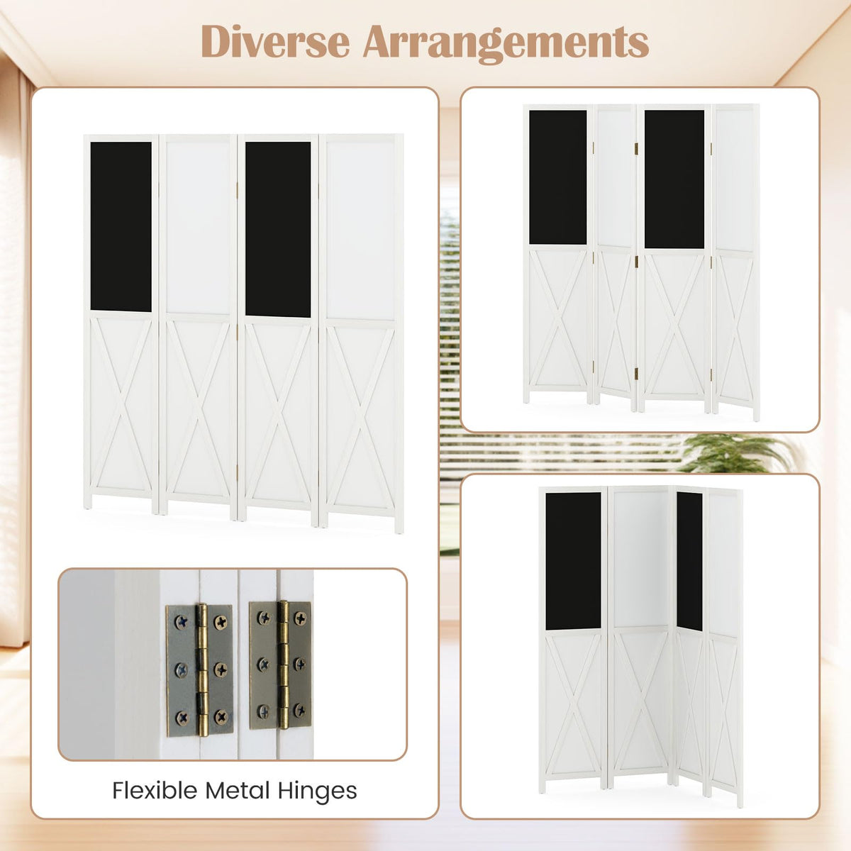 Giantex 170 CM Tall 4-Panel Room Divider with 2 Blackboards & 2 Whiteboards