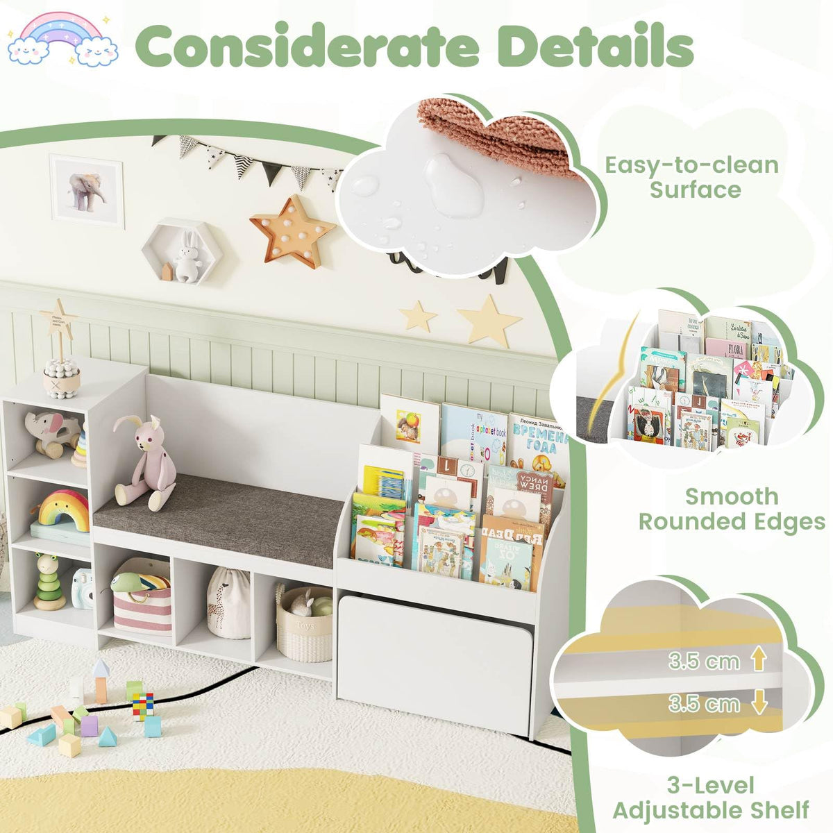 4-in-1 Standing Toy Organizer w/ Removable Seat Cushion