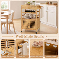 Giantex Bamboo Rolling Kitchen Island Trolley with Storage Cabinet