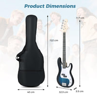 4 Strings Full Size Bass Guitar Kit with Double Pickups and Open-gear Tuning