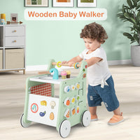 6-in-1 Toddler Push and Pull Walker with Play Kitchen for Kids-Green
