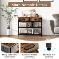 Giantex 100CM Console Table, Behind Couch Table with 2 Folding Fabric Drawers & Shelves , Rustic Brown