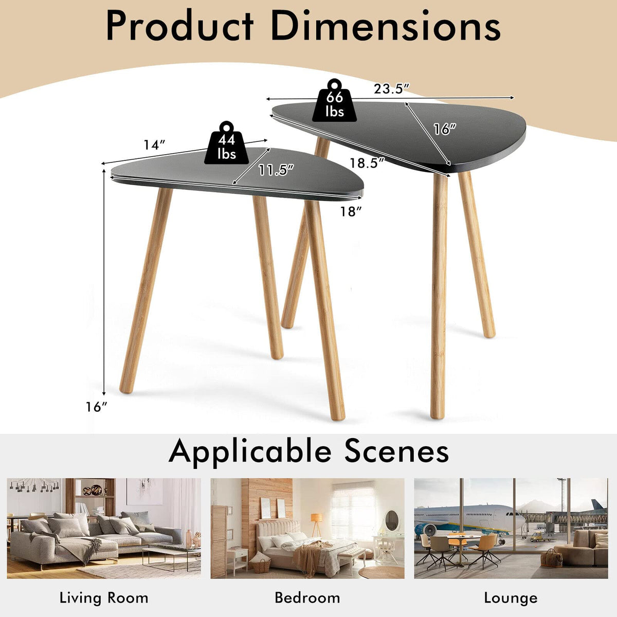 Giantex Beside Tables Nesting Coffee Table Set of 2 w/Oval Triangular Tabletop