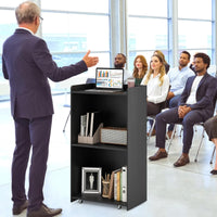 Giantex Rolling Lectern Stand, 105cm Presentation Podium with 2 Storage Shelves
