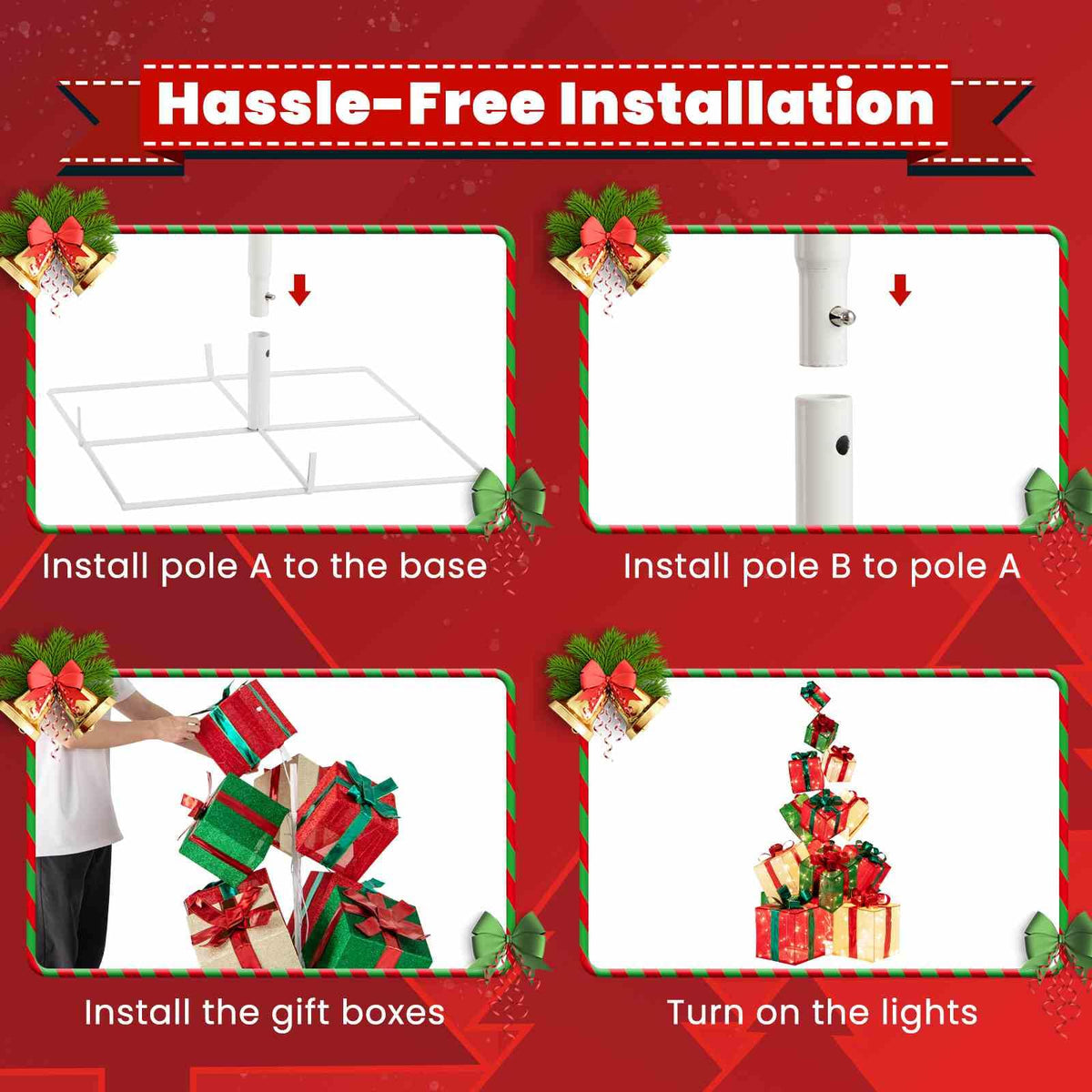 15 Pieces Staked Lighted Christmas Boxes with 450 Light Bulbs