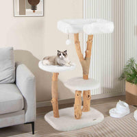 Solid Wood Cat Tree, Modern Wooden Cat Tower w/Perch