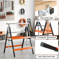 2 Pack Folding Saw Horses, Heavy Duty Metal Adjustable Height Sawhorse Set