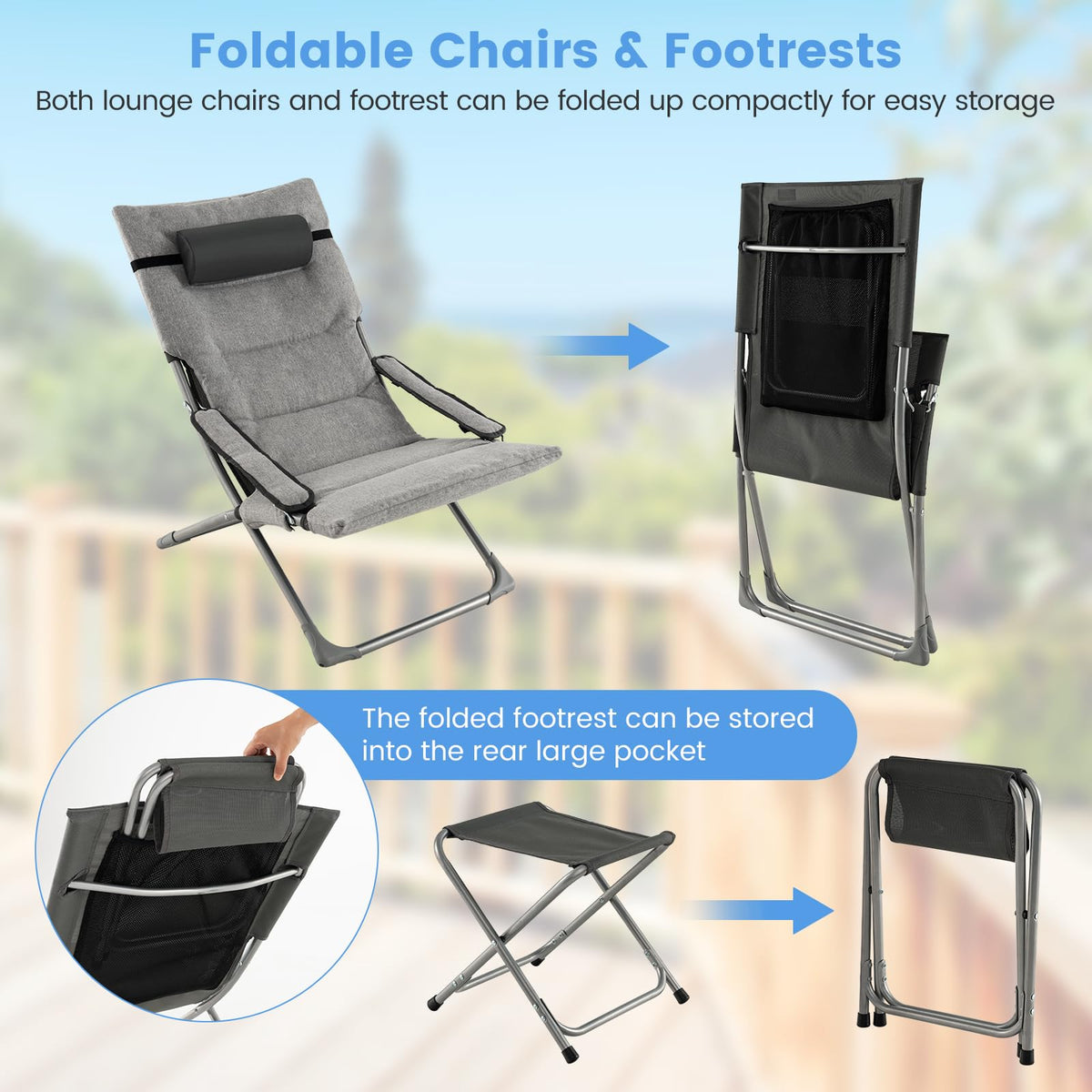 5 Piece Patio Sling Chair Set with Ottoman & Coffee Table for Garden