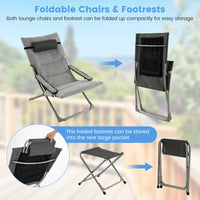 5 Piece Patio Sling Chair Set with Ottoman & Coffee Table for Garden
