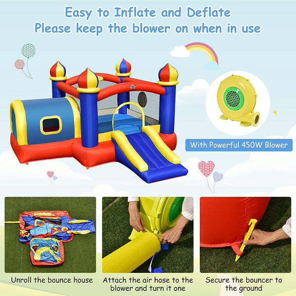 Inflatable Bounce House, 5 in 1 Bouncy Castle for Kids with Playhouse