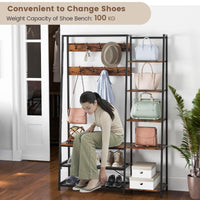 Hall Tree with Storage Bench with 9 Hooks 5 Side Shelves and 2 Mesh Shelves