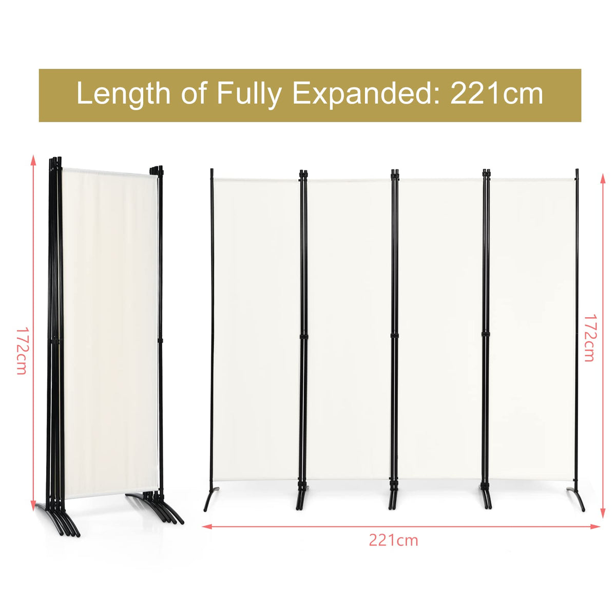 Giantex 4-Panel Room Divider, Folding Privacy Screen, Portable Fabric Wall Divider and Separator w/Steel Frame