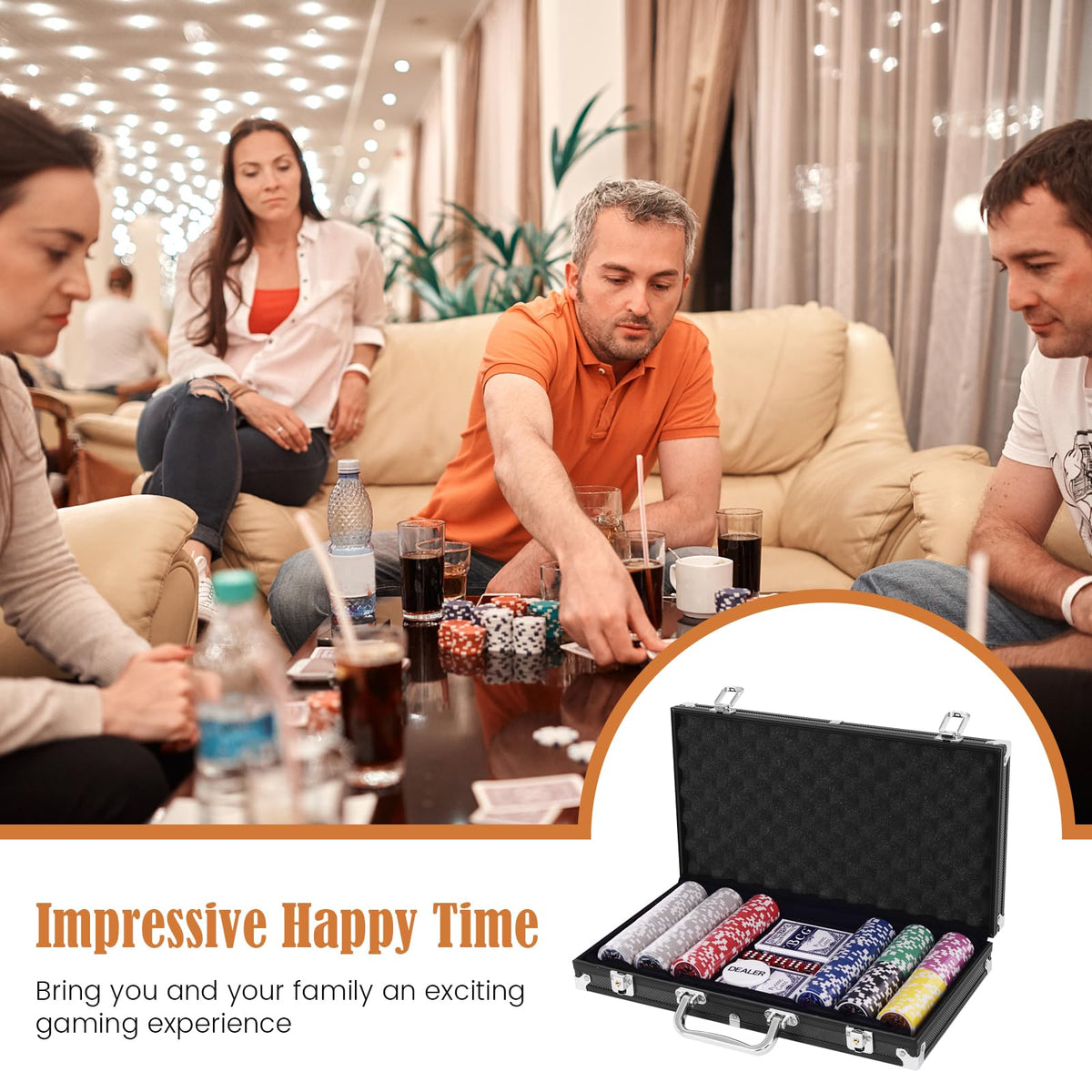 300 Pieces Casino Poker Chip Set with Aluminum Case for Party & Game