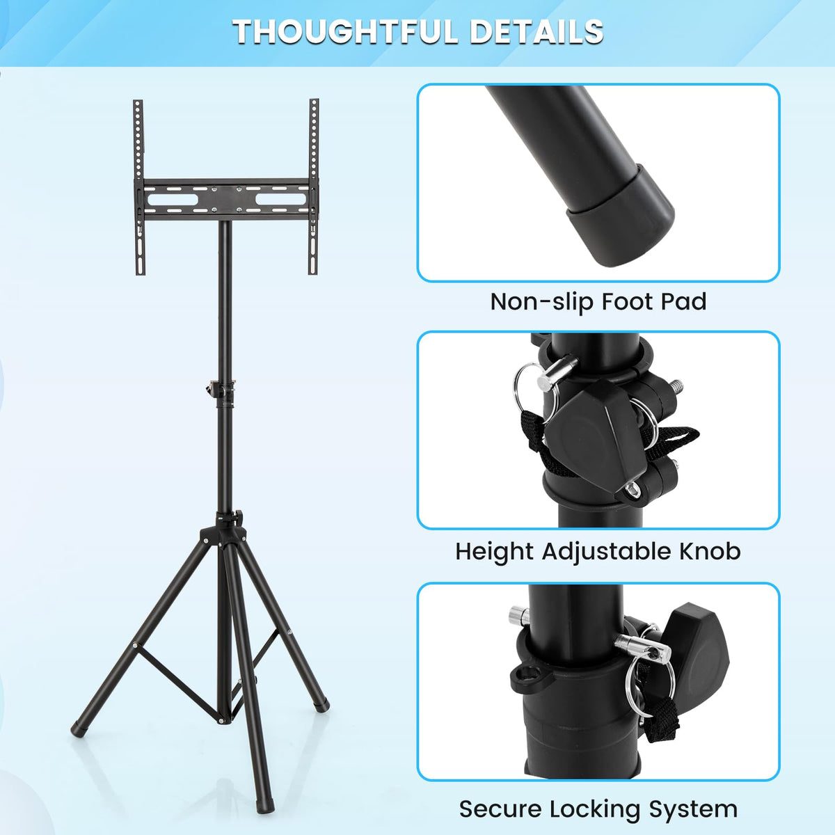 Height Adjustable TV Stand, LCD Flat Panel TV Tripod with 35 KG Weight Capacity