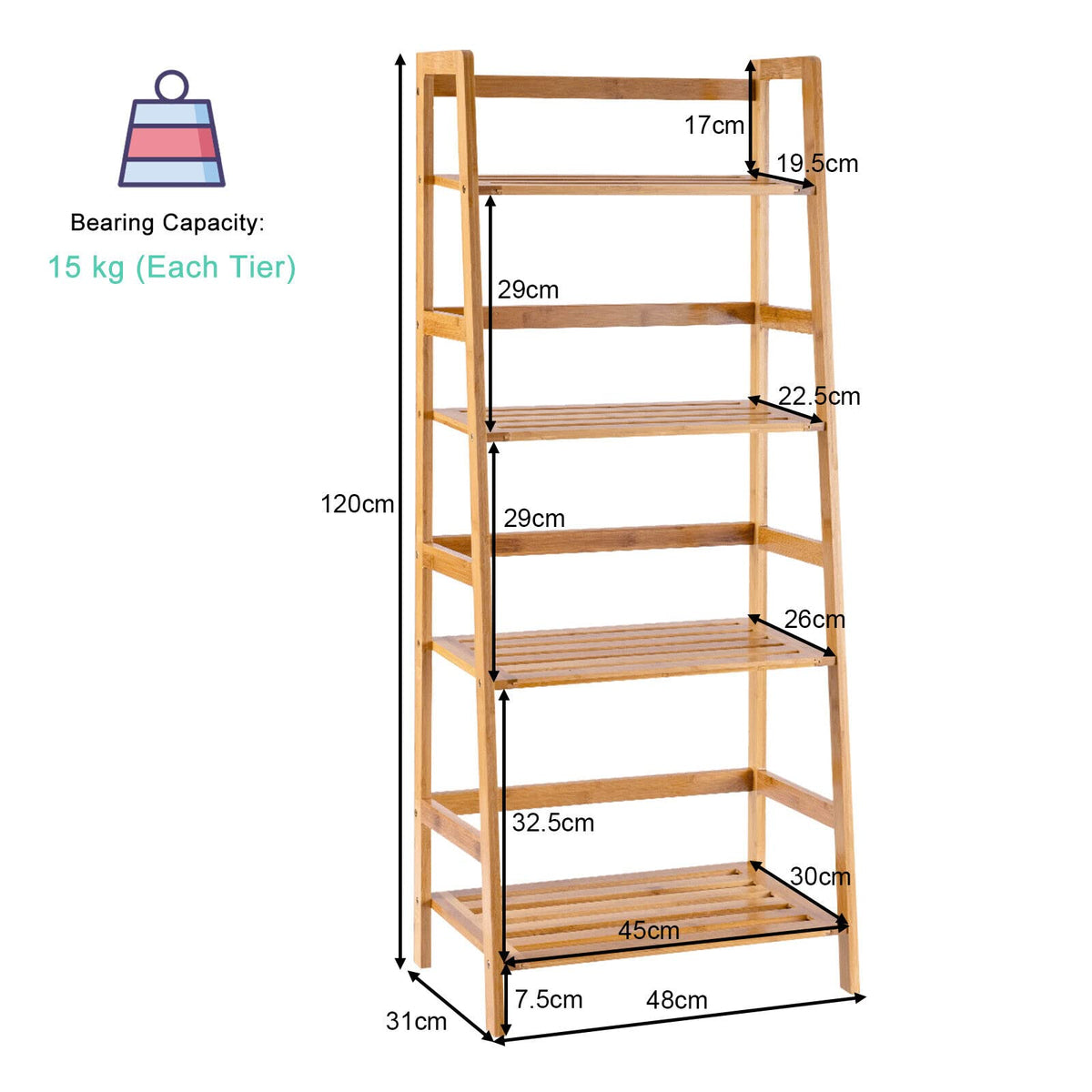 Giantex 4-Tier Bamboo Plant Shelf, Multipurpose Flower Ladder Stand, Potted Plant Display Rack