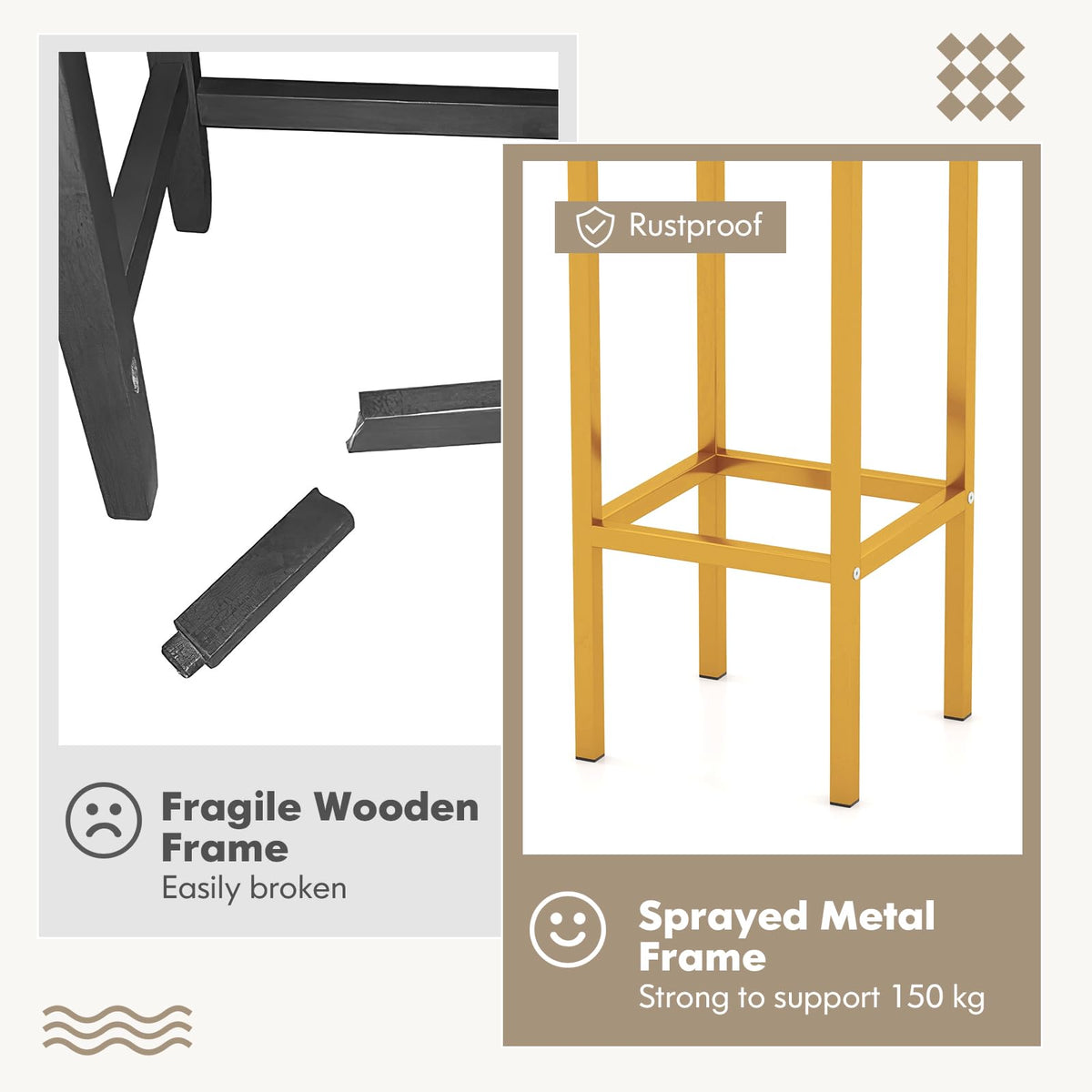 65 cm Square Bar Stools Set of 4, Kitchen Breakfast Stools