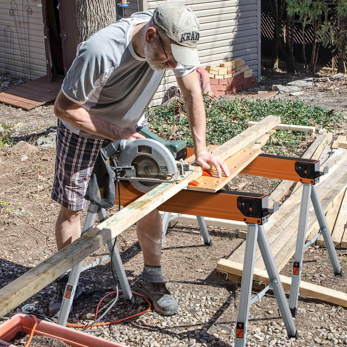 2 Pack Saw Horses, Portable Sawhorses w/ Folding Design