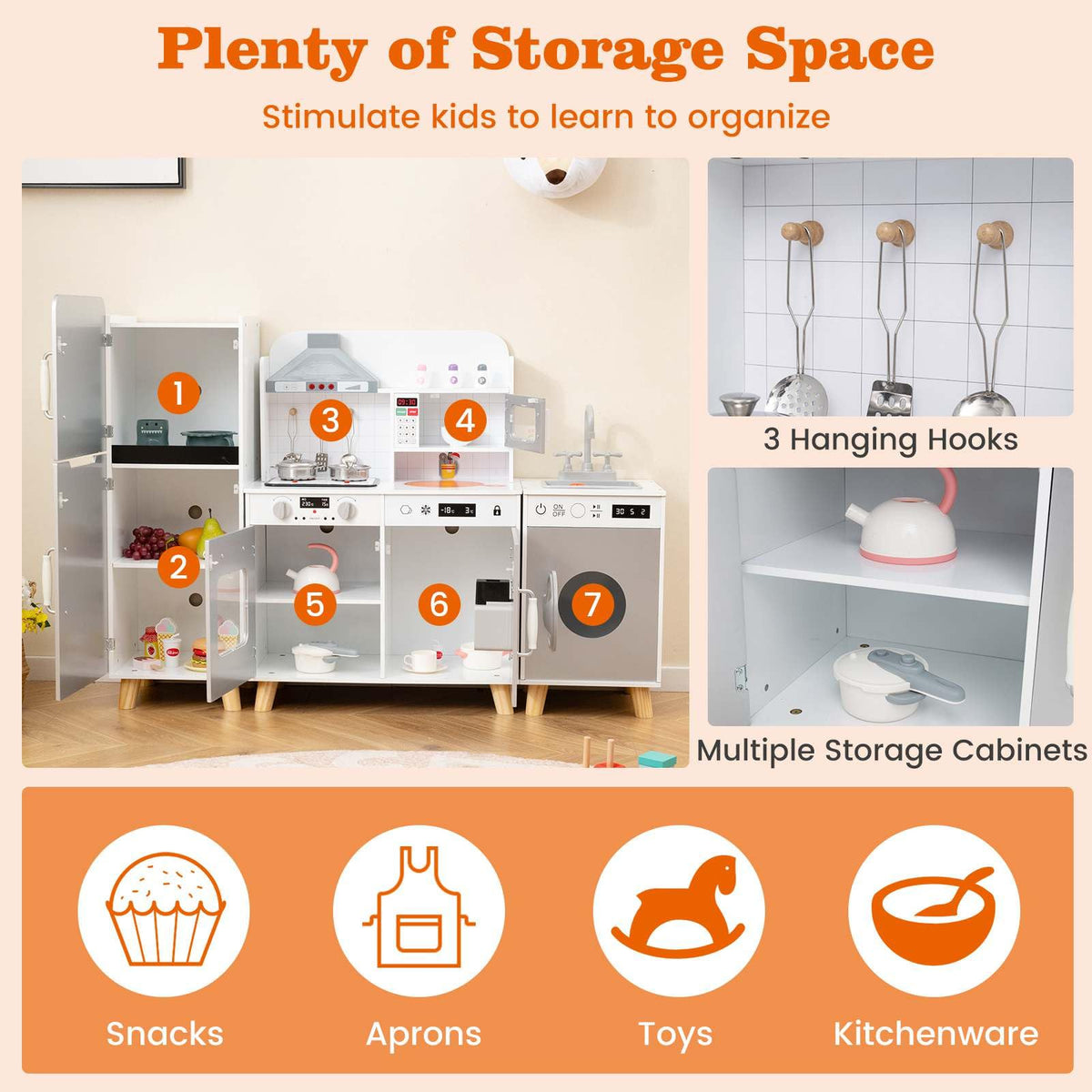 Modular Kids Kitchen Playset with Range Hood and Washing Machine