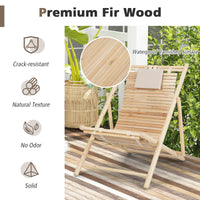 Outdoor Folding Sling Chair, Solid Fir Wood Lounge Chair with 3-Level Adjustable Backrest and Soft Padded Headrest