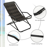 Outdoor PE Wicker Folding Sling Chair with Armrests and Metal Frame